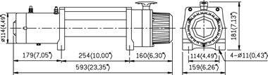 Размеры лебедки ComeUP DV-9000